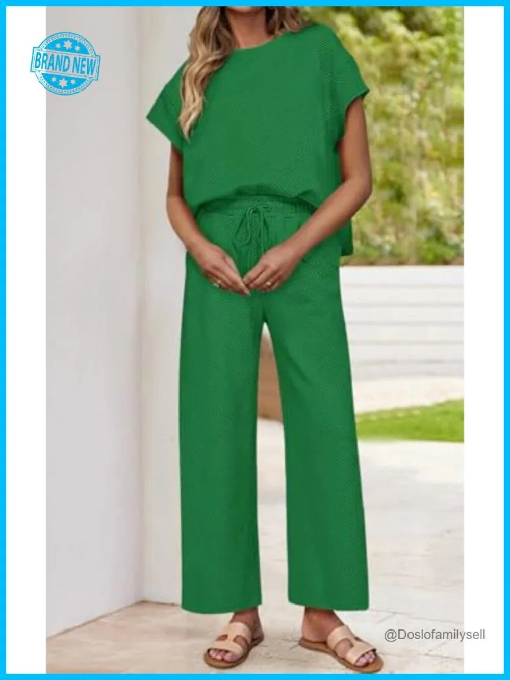 Women's 2 Piece Lounge Set Short Sleeve Top Drawstring Wide Leg Pants with